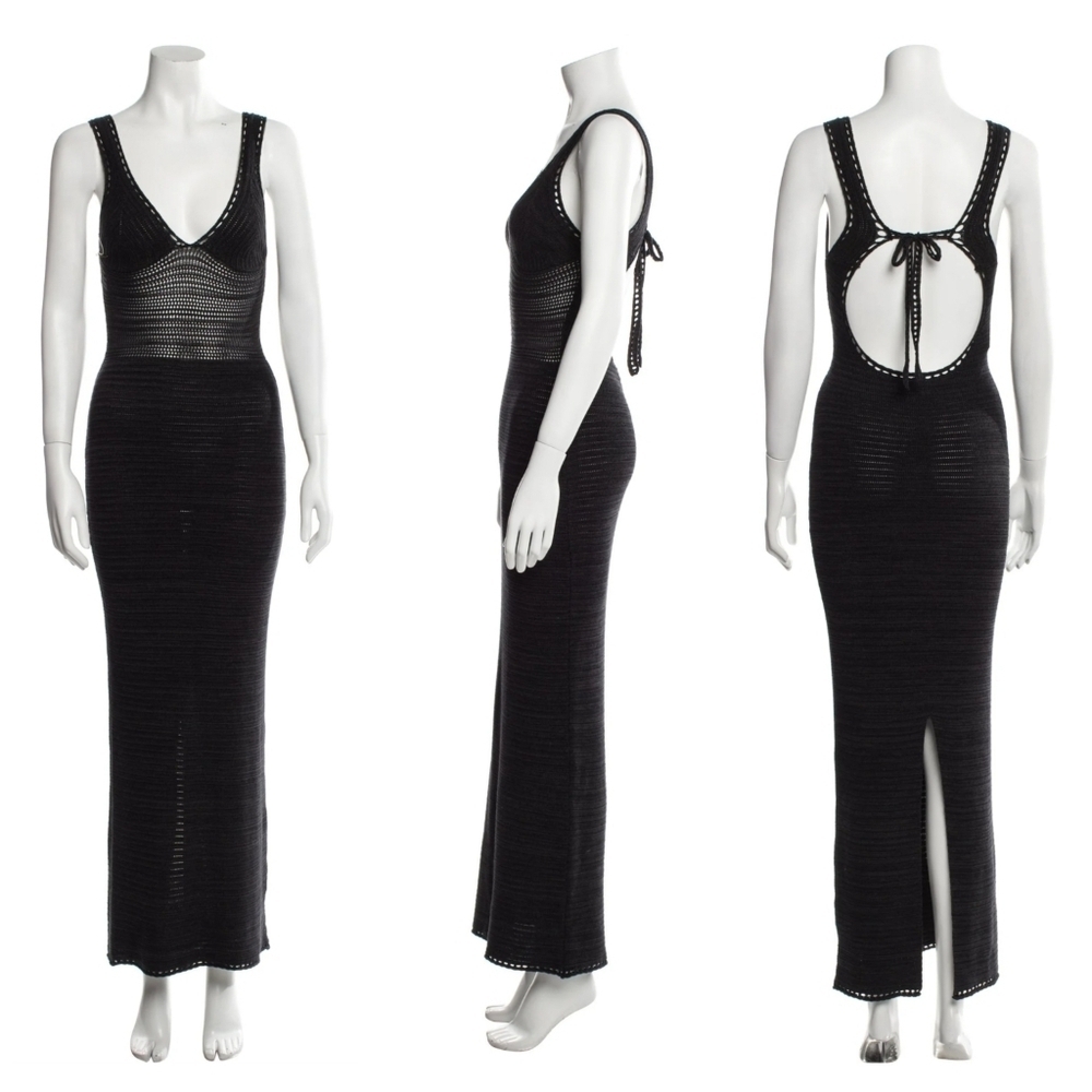 New Torn By Ronny Kobo Madi Crochet Open-Back Black Metallic Maxi Dress - Picture 4 of 7